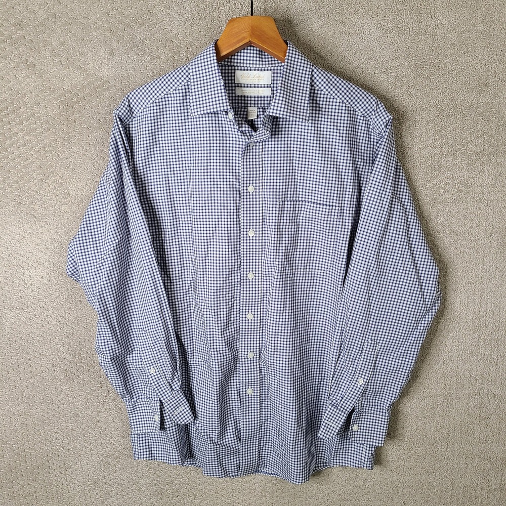 Gold Label Roundtree & Yorke Shirt Mens 16 33 Blue Gingham Fitted Button Down